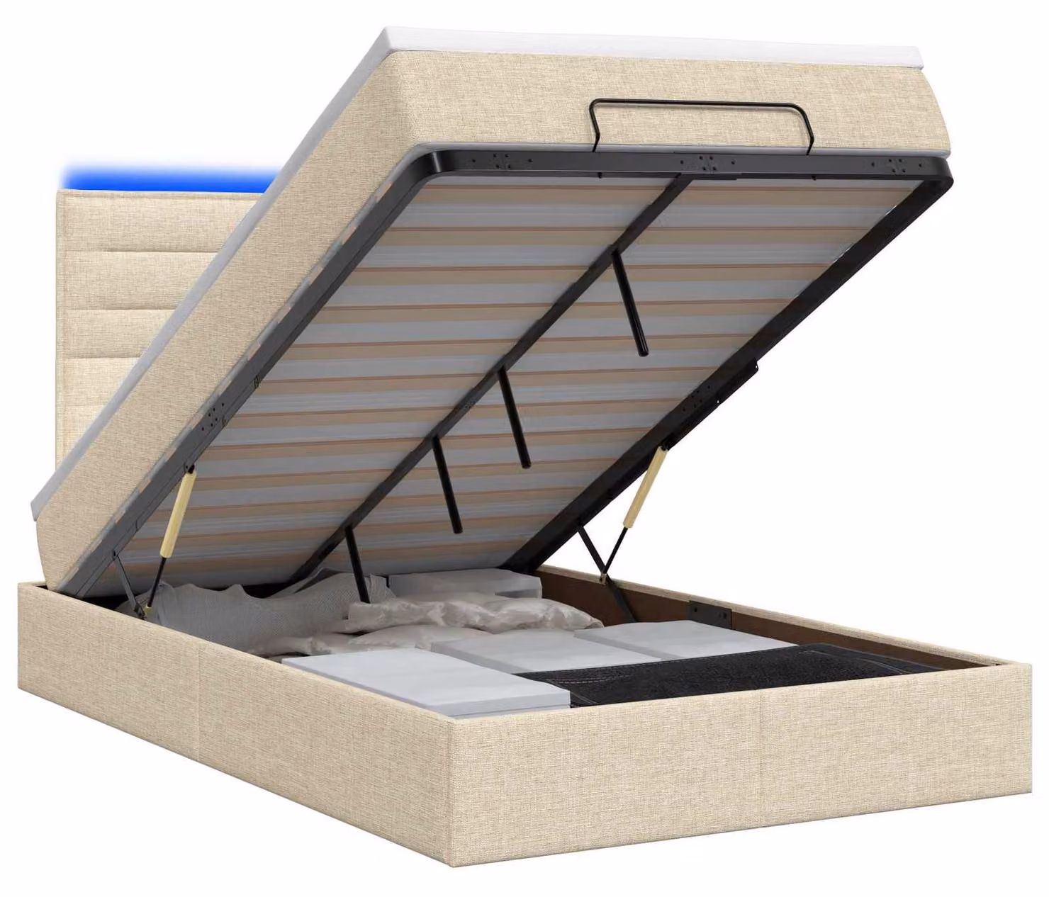 Panca-letto con materasso e illuminazione LED, dimensioni 120 x 200 cm, rivestita in tessuto