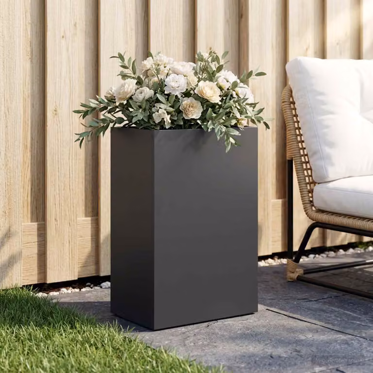 Vaso da giardino vidaXL in acciaio nero L: 50 cm, P: 40 cm, H: 75 cm