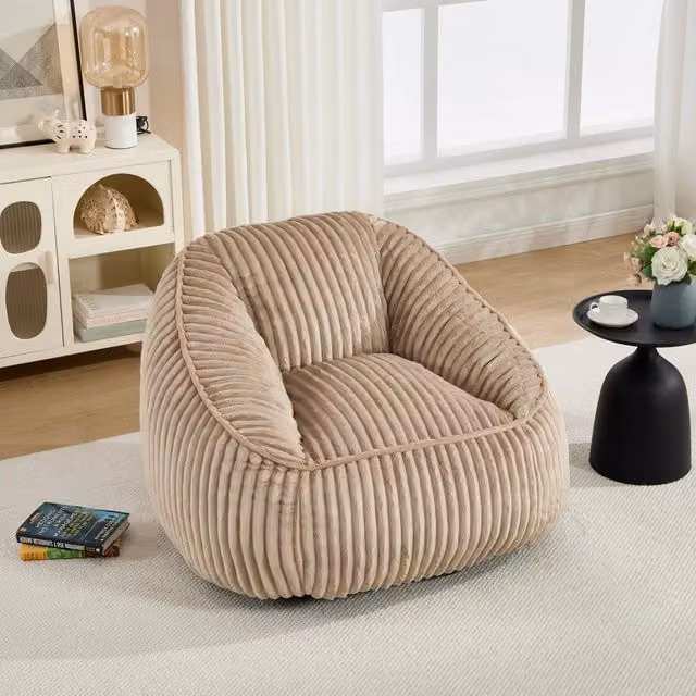 Desviae Pouf leggero in velluto a coste cammello e marrone con imbottitura in schiuma per soggiorno camera e spazi interni