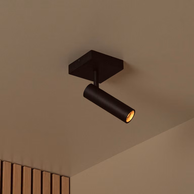 Lucide Faretto da soffitto Grado, lunghezza 10 cm, nero, metallo dimmerabile, Nero, Soggiorno / Sala da pranzo, Alluminio, Moderno, Faretto alogeno