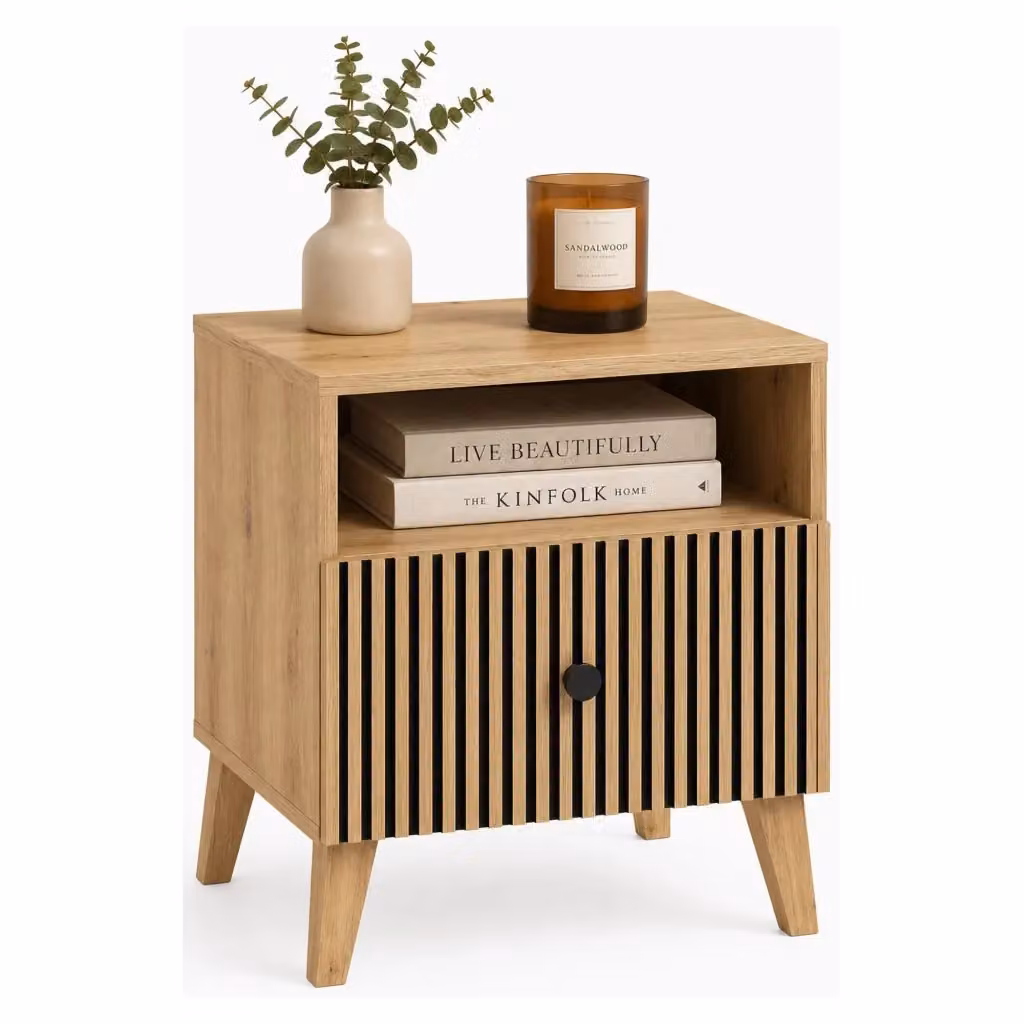 Comodino con un ripiano DMORA in legno color rovere marrone L: 47 cm, P: 42 cm, H: 58 cm – 2