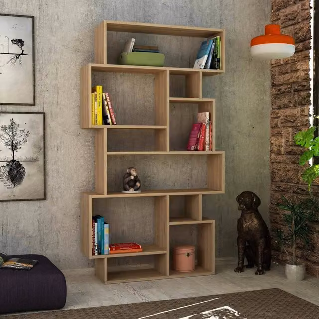 Libreria Casimira DMORA in legno color quercia, mobile moderno per soggiorno o ufficio, L: 96 cm, P: 25,5 cm, H: 168,5 cm – 1