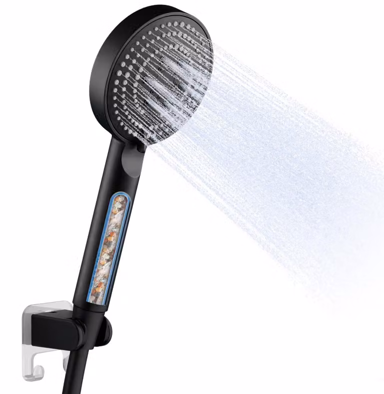 Set doccia da 1,6 metri, con 6 diverse modalità di erogazione, filtro anticalcare, supporto a parete, a risparmio idrico, colore nero, per bagno