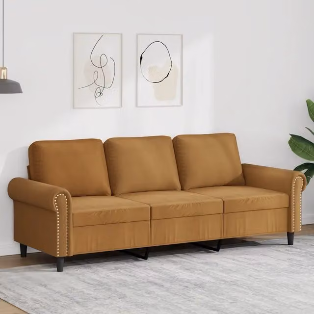Divano a 3 Posti Marrone 180 cm in Velluto 359546