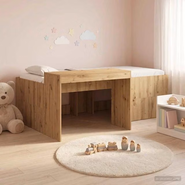 Letto alto per bambini con scrivania Rovere Artigianale 3422658