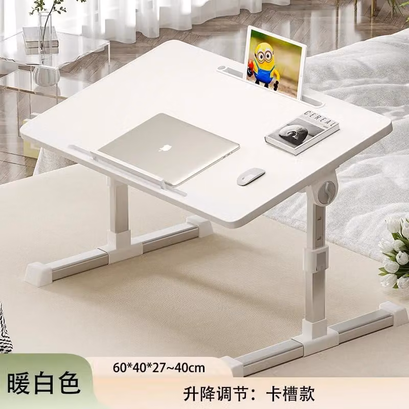 Tavolino per laptop/notebook - Tavolino ribaltabile da letto/divano - Rettangolare, struttura in metallo, senza USB, senza cassetto/ripiano - Bianco