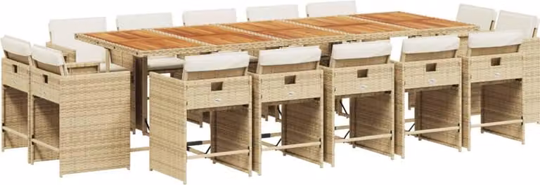 Set da Pranzo da Giardino 15 pz con Cuscini Beige in Polyrattan