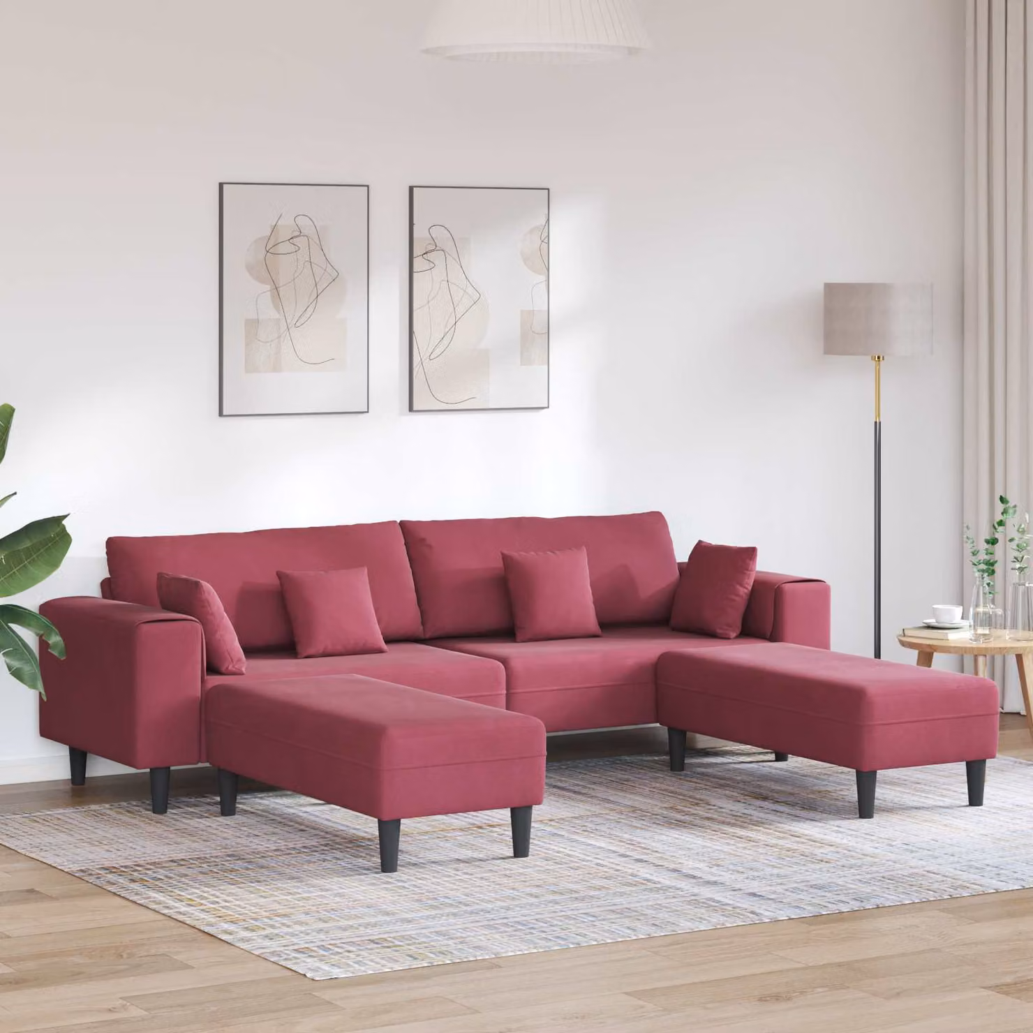 vidaXL Divano Moderno in Velluto Rosso con Cuscini per Soggiorno L: 250 cm, P: 76 cm, H: 188 cm