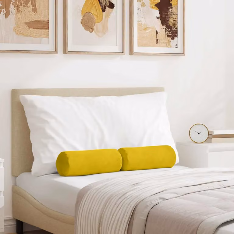 Set di 2 cuscini a rullo rotondi vidaXL in tessuto a coste giallo, Ø 15 x 40 cm