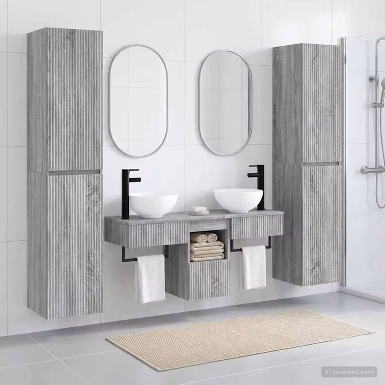 Set di mobili per il bagno moderno vidaXL in 5 pezzi colore grigio con mobile lavabo e pensili a parete