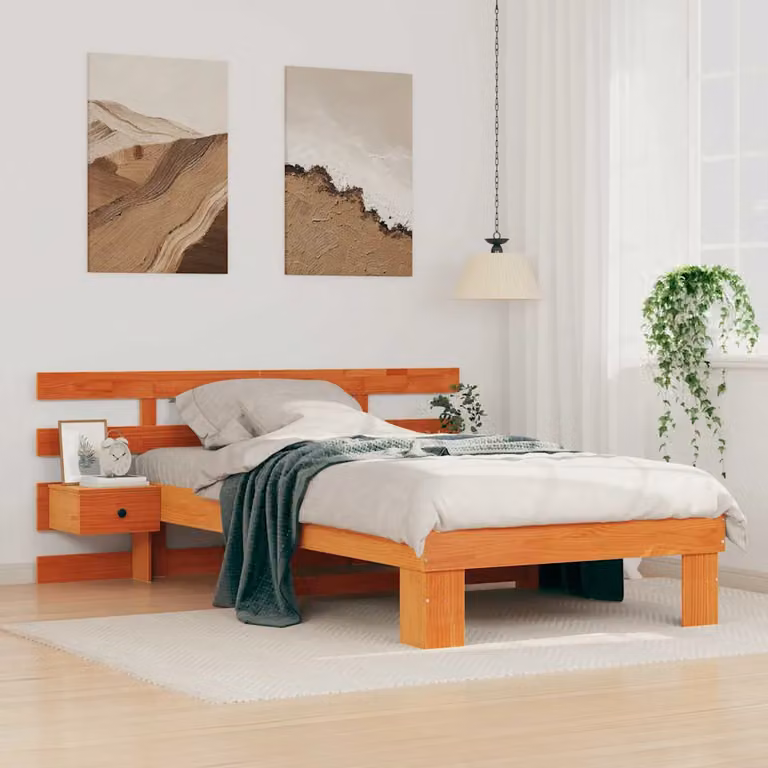Struttura del letto moderna vidaXL in pino massello marrone cerato L 194,5 cm x P 73 cm x H 145 cm