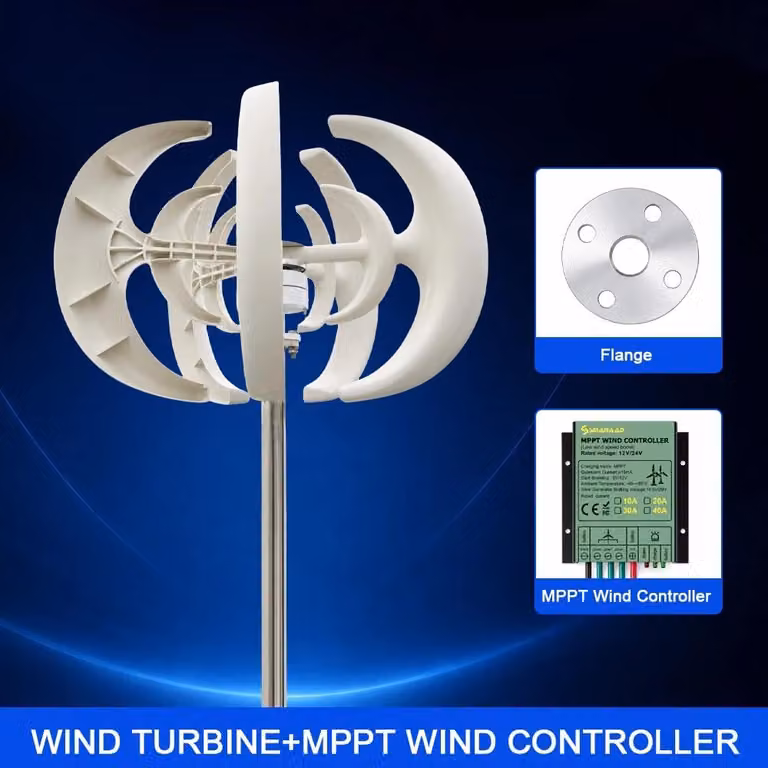 Turbina eolica verticale - SR-5000 - Generatore eolico - 5000 W - 48 V - 5 pale - Include controller - Velocità del vento di avviamento: 1,5 m/s - Funzionamento silenzioso