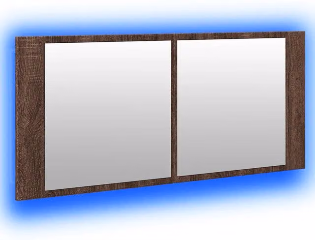 Armadietto con specchio LED moderno 100 x 12 x 45 cm con spazio portaoggetti organizzato in legno ingegnerizzato rovere marrone 02_0049287