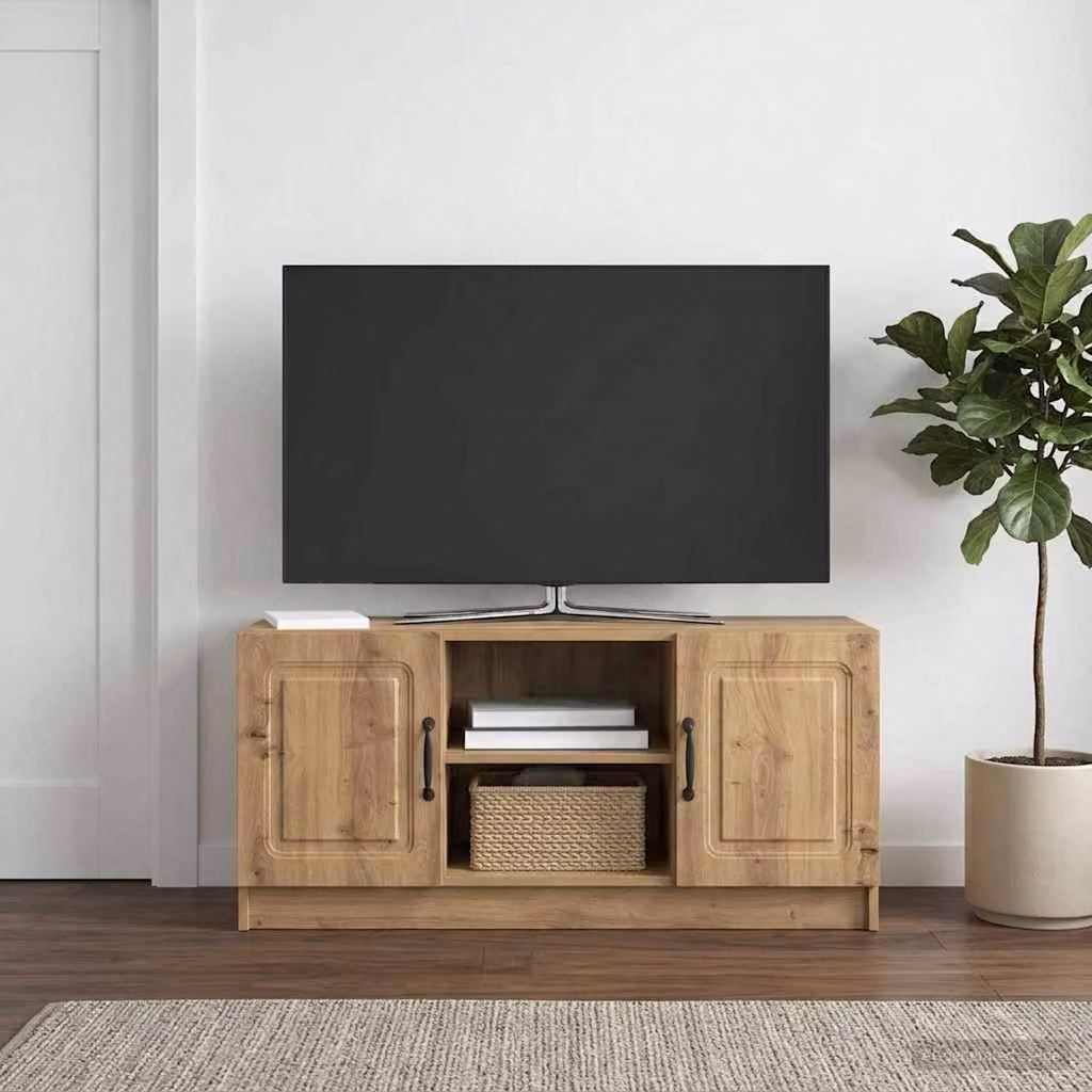 Mobile TV vidaXL moderno in rovere e metallo, marrone, L: 102 cm, P: 34,5 cm, H: 47 cm
