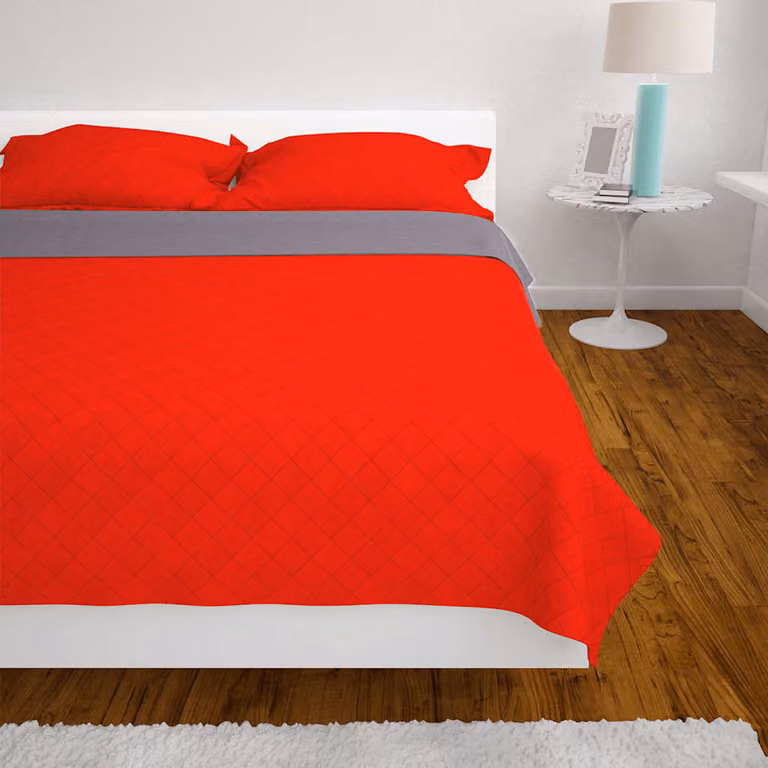 vidaXL Copriletto Double-Face Trapuntato Rosso e Grigio 170x210 cm