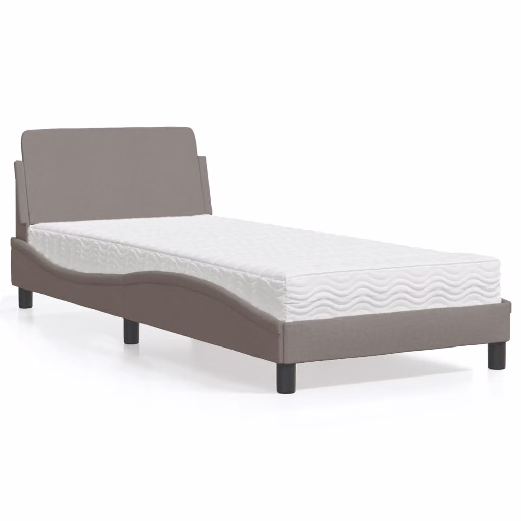Letto con Materasso Dover vidaXL in Tessuto, Tortora, 90x190 cm