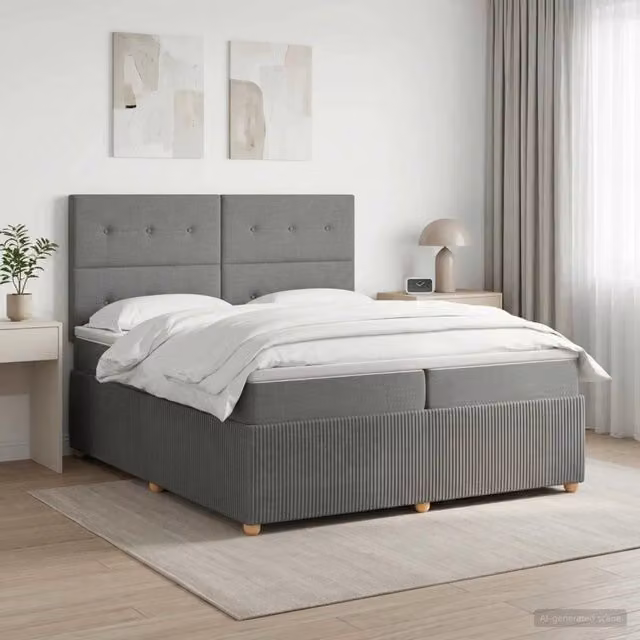 Letto Box Spring vidaXL con Materasso Ibrido e Illuminazione LED, Grigio e Bianco, L/P/H: 200 x 200 x 140 cm – 1