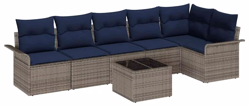 Set Divano da Giardino 7 pcs Grigio polyrattan