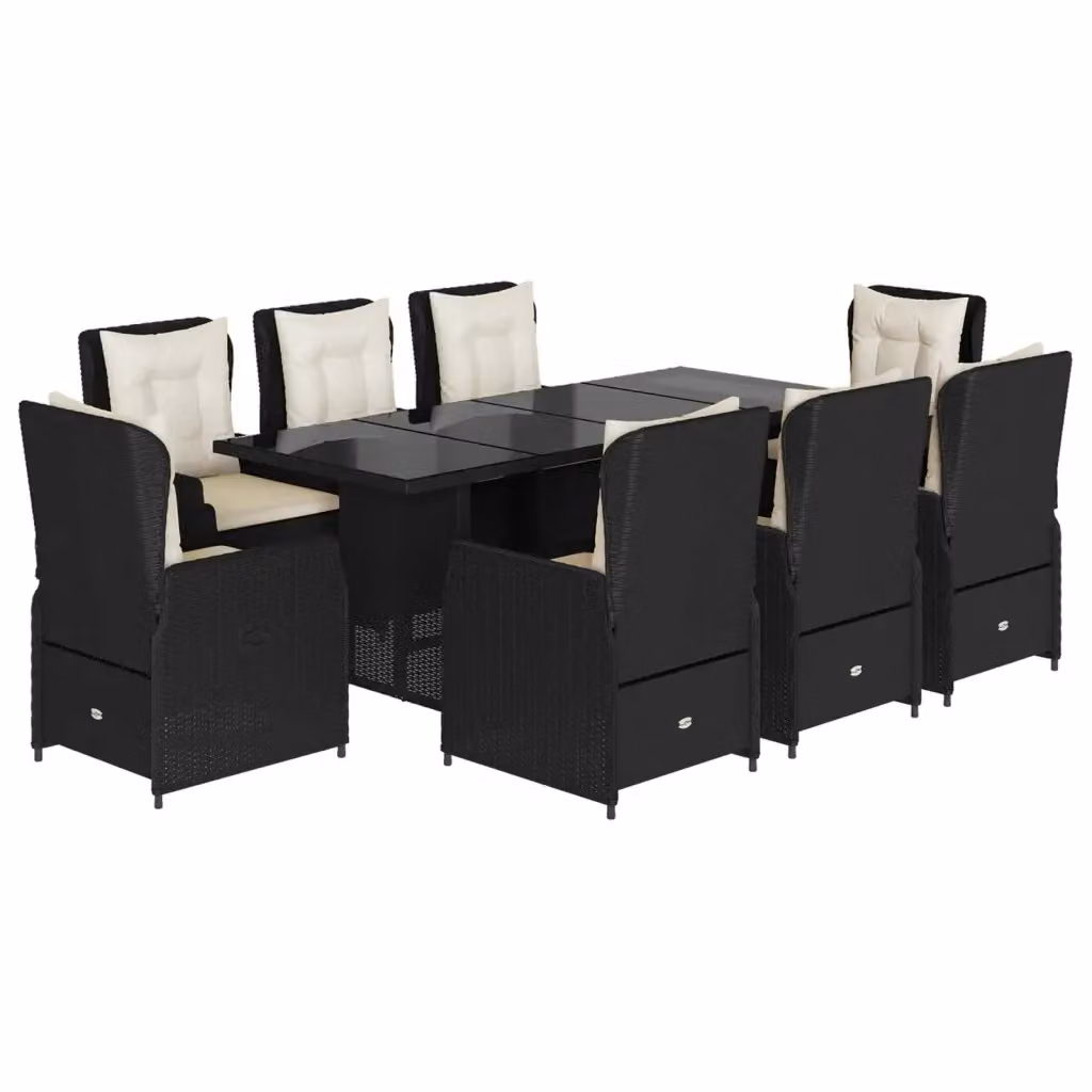 Set da pranzo da giardino vidaXL in polyrattan nero e bianco con 9 pezzi e piano in vetro – 2