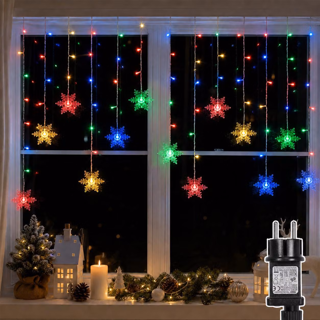 Catena luminosa LED da 1,8 metri, a forma di fiocco di neve, impermeabile, con 8 modalità di illuminazione, ideale per interni, giardini, decorazioni natalizie, multicolore