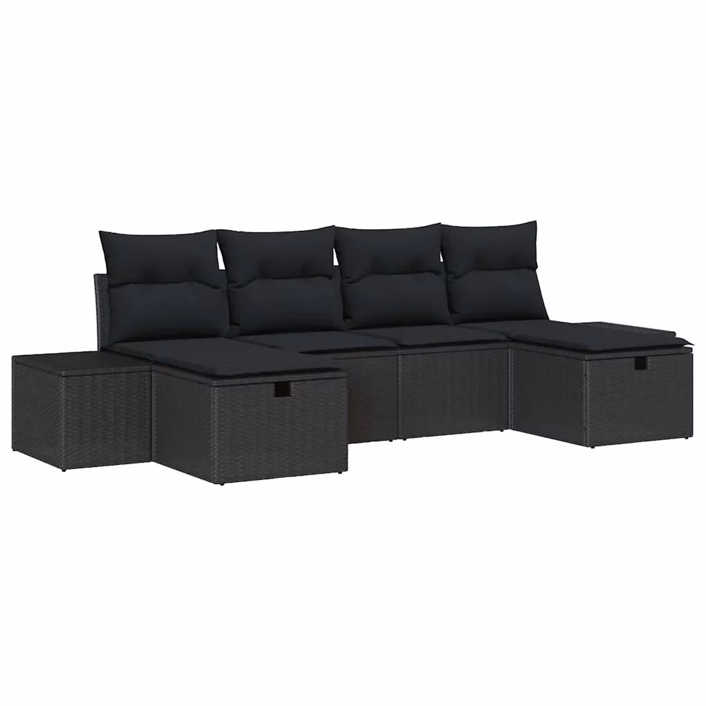 Set Divano da Giardino a L con 6 Sedute vidaXL Nero con Cuscini e Struttura in Metallo Resistente alle Intemperie – 2