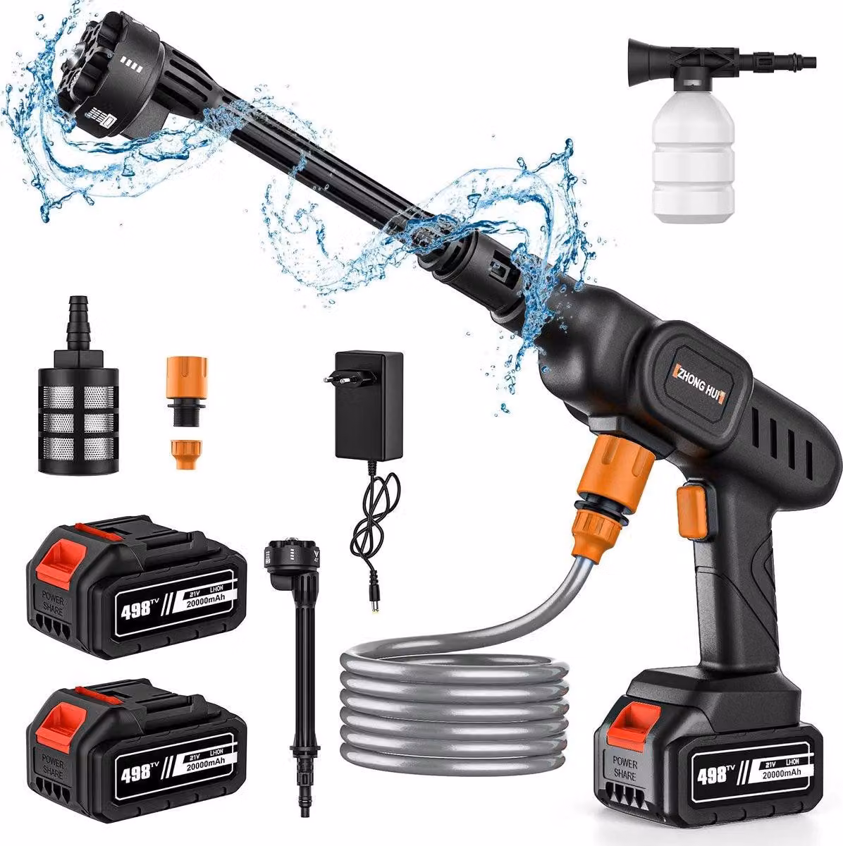 Idropulitrice – Senza fili – 3 velocità – 60 bar – 2 batterie – Portata 10 metri – Colore nero