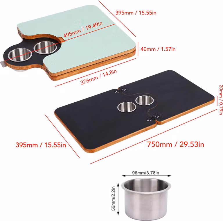 Sostituzione per piano tavolo camper con 2 portabevande, pieghevole, 29,53 x 15,55 pollici, piano in legno per imbarcazioni per lavorare sul ponte di roulotte, yacht