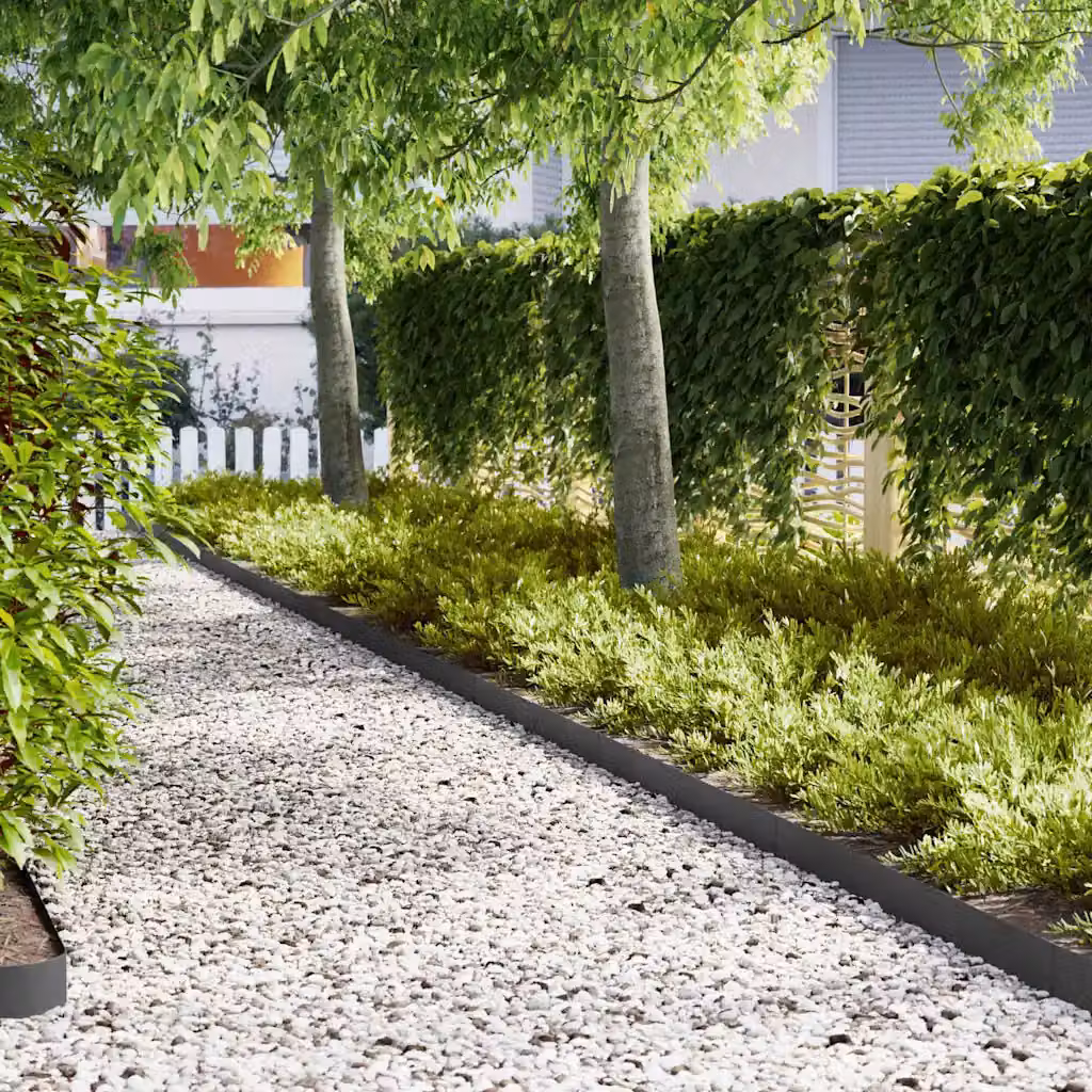 Set di 10 bordure per prato vidaXL in acciaio nero, L: 100 cm, H: 15 cm, P: 0,05 cm