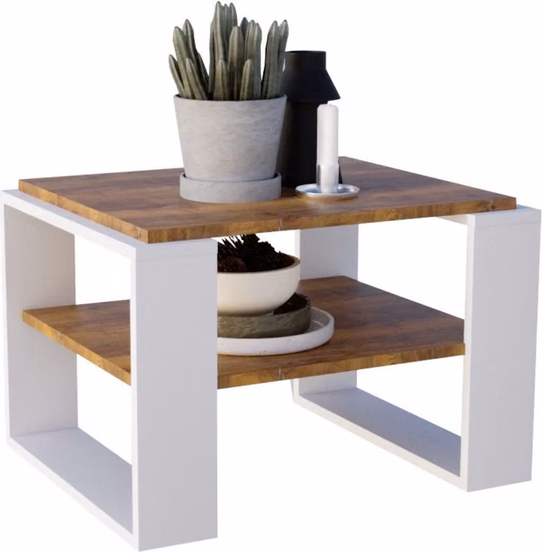 raumhirsch: Tavolino in legno composito, forma rettangolare, stabile, colore noce, dimensioni 44/54/63 cm