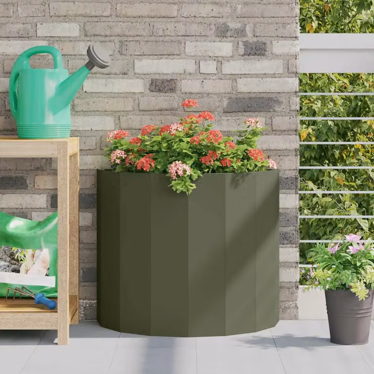 Fioriera vidaXL in acciaio verde oliva L 60 cm x P 30 cm x H 50 cm