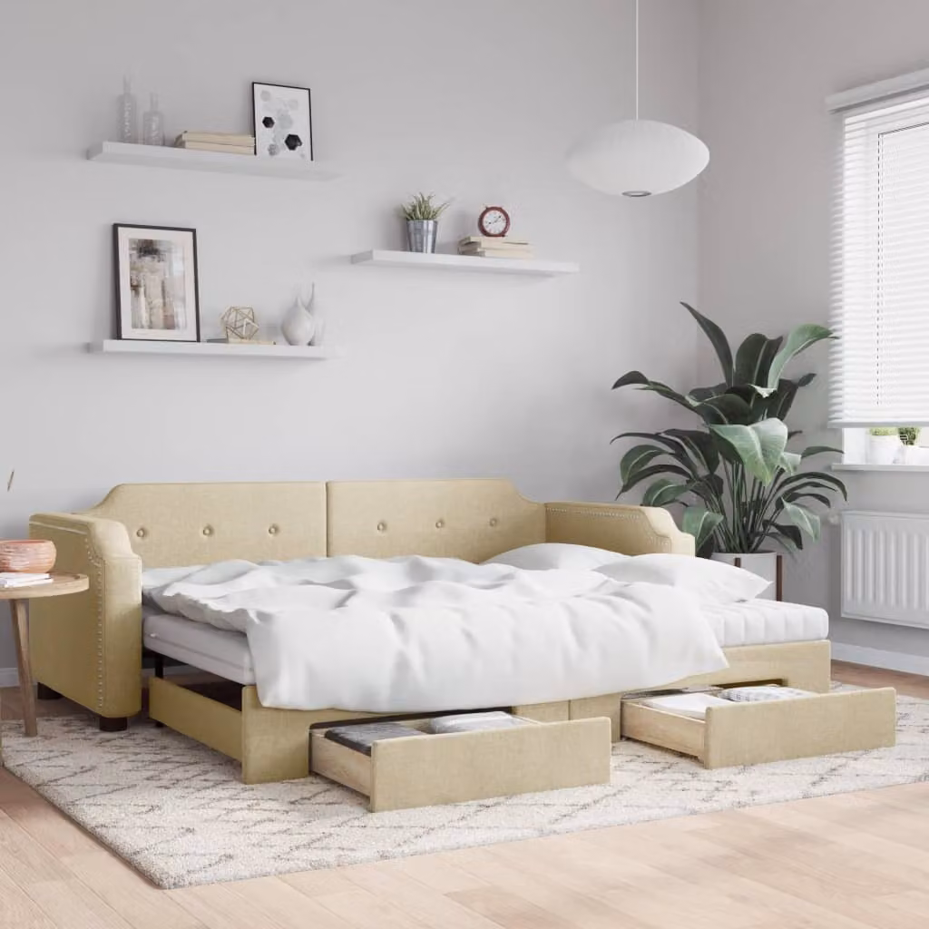 Maison Exclusive - Divano letto estraibile con cassetti, color crema, 90x200 cm, tessuto