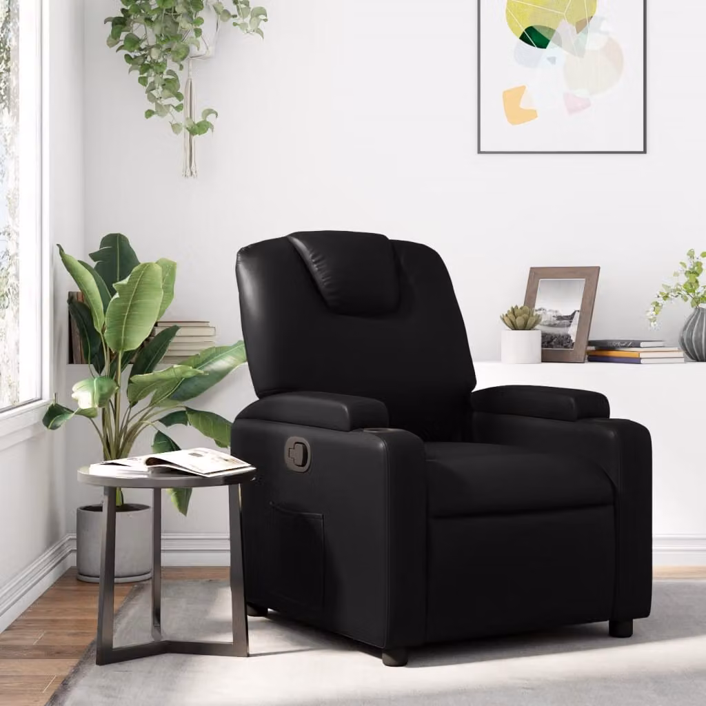 vidaXL Poltrona reclinabile relax in similpelle nera con braccioli e struttura in legno e metallo