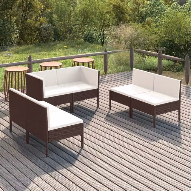 Set Divani da Giardino 6 pz con Cuscini in Polyrattan Marrone 3094351