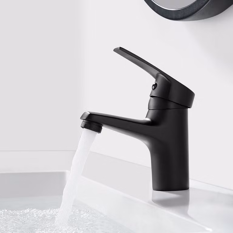 Miscelatore monocomando per lavabo, nero, in ottone, attacco G3/8