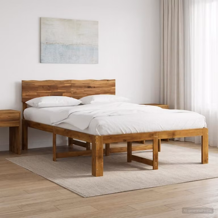 Letto matrimoniale con testiera ROSTOCK vidaXL in legno di acacia naturale marrone L: 141 cm, P: 140 cm, H: 195,5 cm