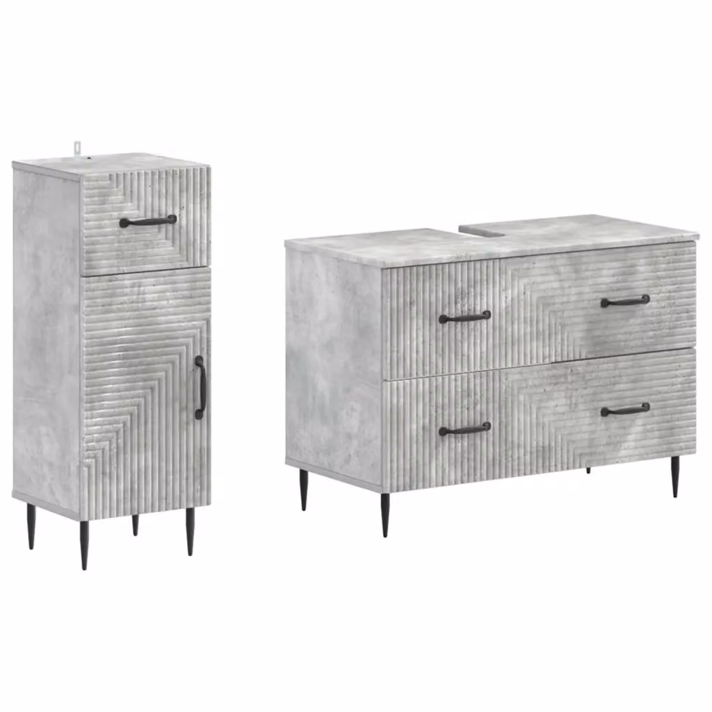 Set di mobili da bagno HAARLEM di vidaXL, 2 pezzi, colore grigio opaco, design moderno con ante a cerniera e ripiani interni, L/P/H: 82,0 x 33,7 x 59,0 cm e 41,0 x 33,7 x 76,7 cm – 2