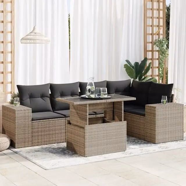 Set Divano da Giardino 6 pz con Cuscini Grigio in Polyrattan 3326801