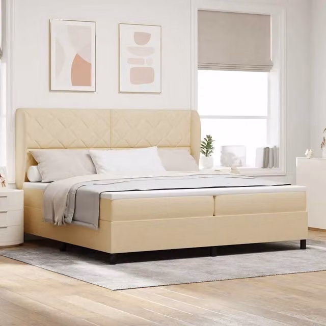 Letto a molle moderno vidaXL con testiera in tessuto beige L/P/H: 200 x 200 x 128 cm