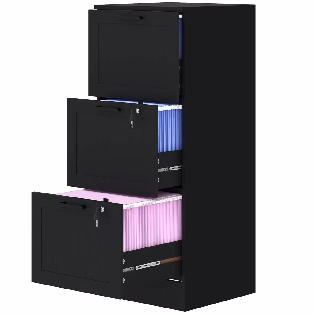 Cassettiera per ufficio Xylo con 3 cassetti e serratura, colore nero, L/P/H: 40 x 40 x 101 cm – 2