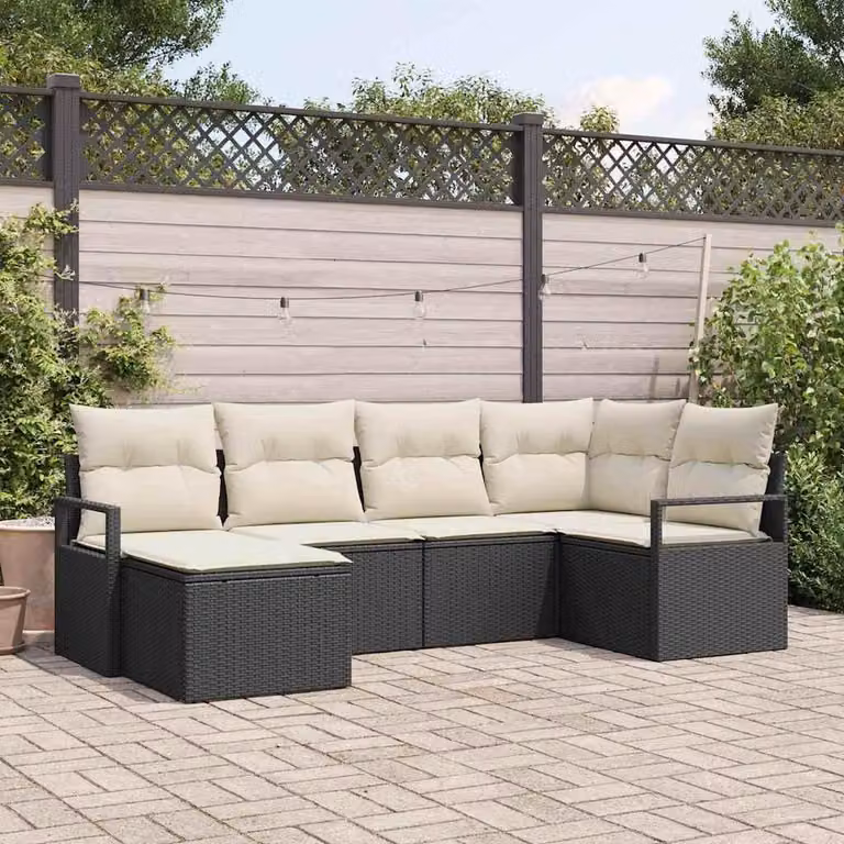 Maison Exclusive - Set di divani da esterno, 6 pezzi, colore nero [Materiale sintetico]: rattan sintetico