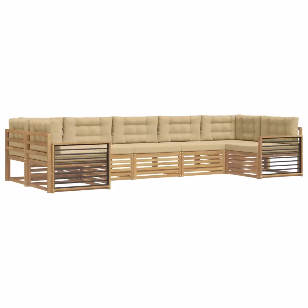 Set di divani da esterno vidaXL in legno di acacia con cuscini, 7 pezzi, Bianco e Beige – 2