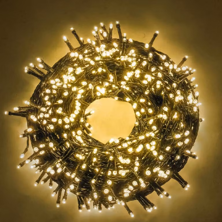 Catena luminosa a LED, 25 metri, 500 LED bianco caldo, grado di protezione IP44, 8 modalità