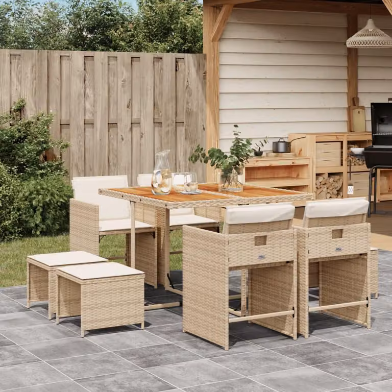 Maison Exclusive - Set da Pranzo da Giardino 9 pz con Cuscini Beige in Polyrattan