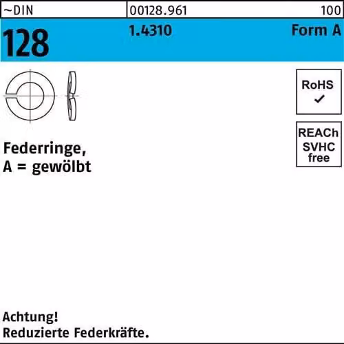 Rondelle elastiche Reyher DIN 128 1.4310 A 3 inox 001289610030000 (1000 pezzi)