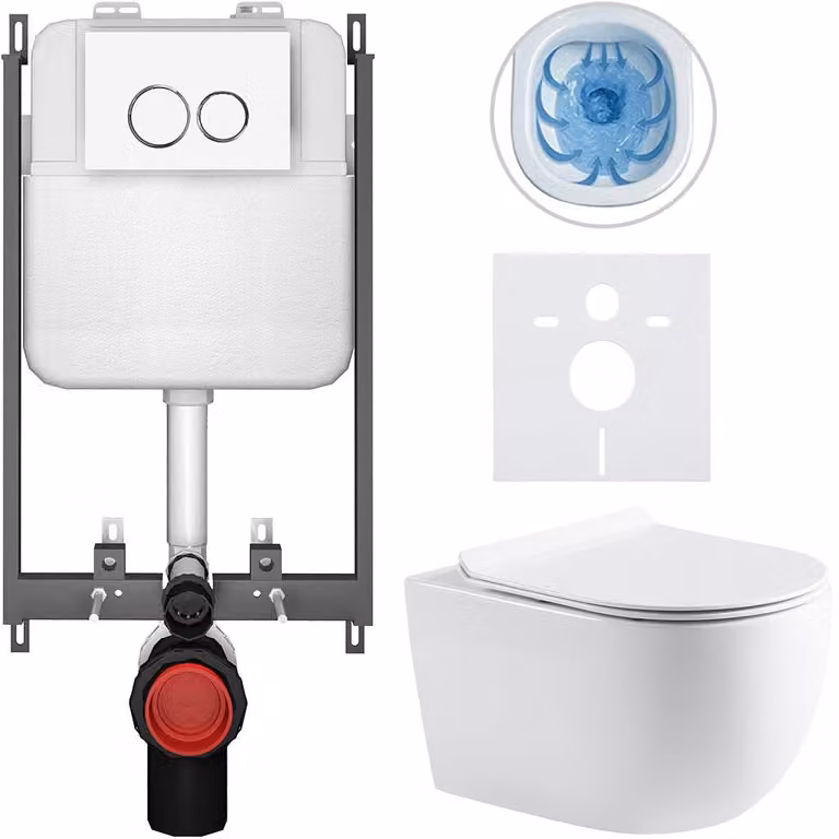CERANO - Set WC da incasso Felci - bianco lucido - pulsante Prime/Duoalo, bianco - da incasso - 53x37 cm