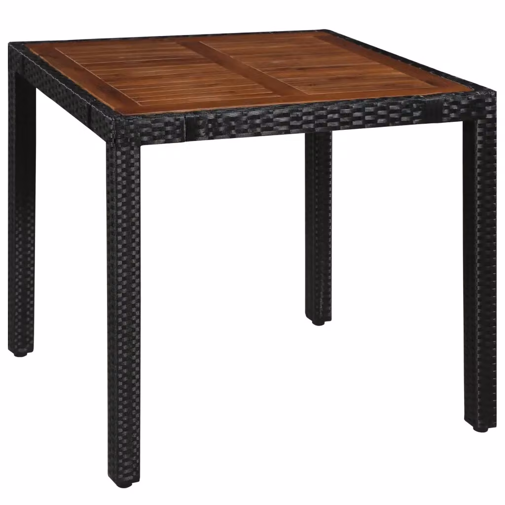 Set da pranzo da giardino 5 pezzi in polyrattan e legno di acacia nero e marrone