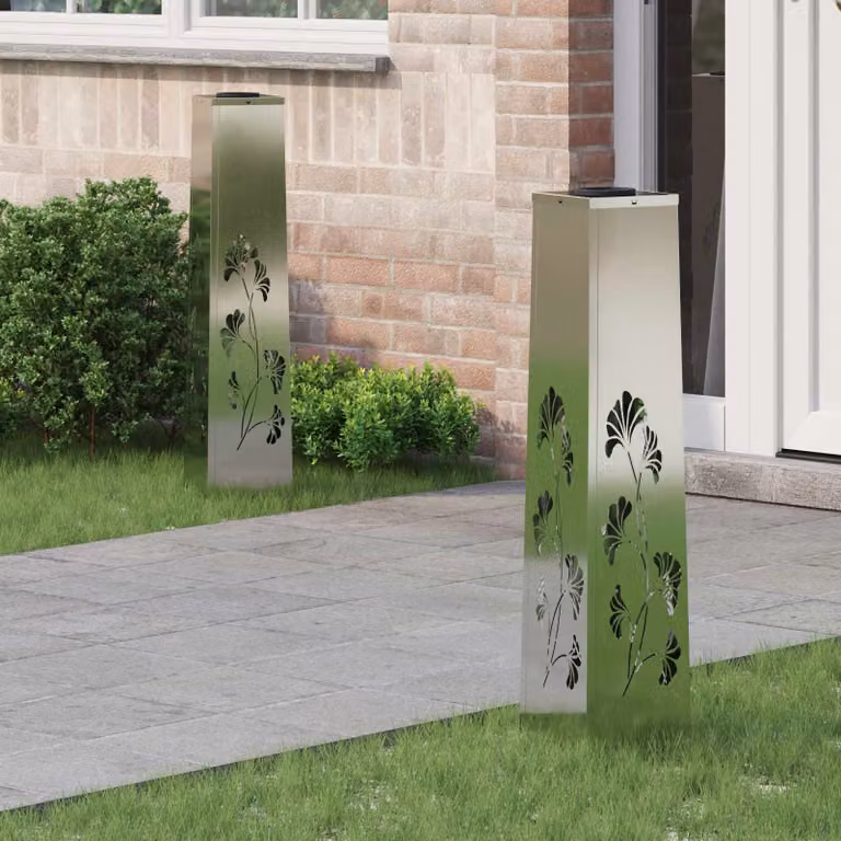 Set di 2 faretti LED solari vidaXL per sentieri e giardino, colore argento, luce bianco caldo, L/P/H: 18 x 18 x 80 cm