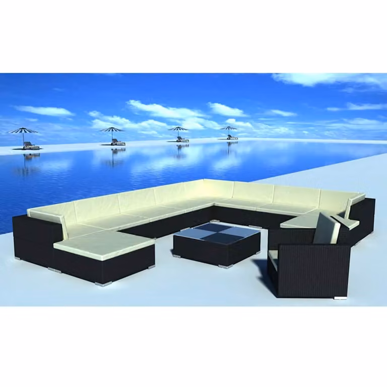 vidaXL Set Divani da Giardino 12 Pezzi in Polyrattan con Cuscini e Tavolino, Design Moderno a L, Colore Nero e Bianco