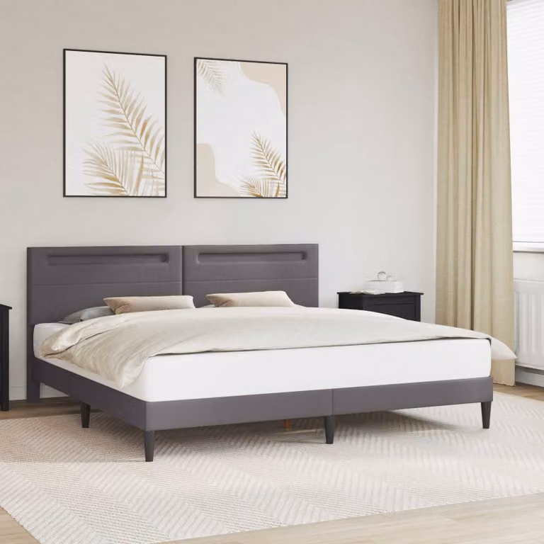 Struttura del letto con testiera vidaXL in similpelle grigio, con illuminazione sottostante e porta USB, L/P/H: 180 x 200 x 96 cm