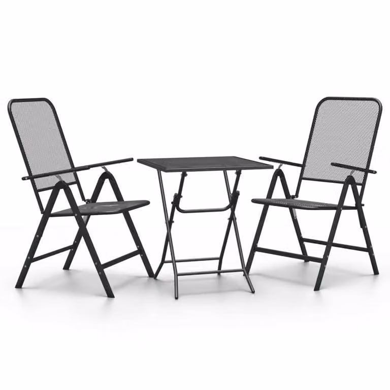 Set da Pranzo per Giardino 3pz Rete Metallica Espansa Antracite